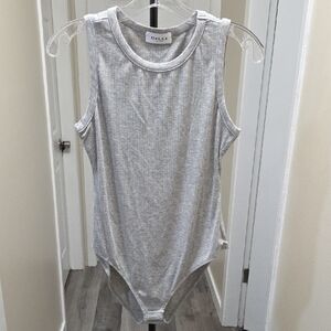 Gilli Gray Ribbed Stretchy Bodysuit Sleeveless Crew Neck | NWOT Minimal Chic